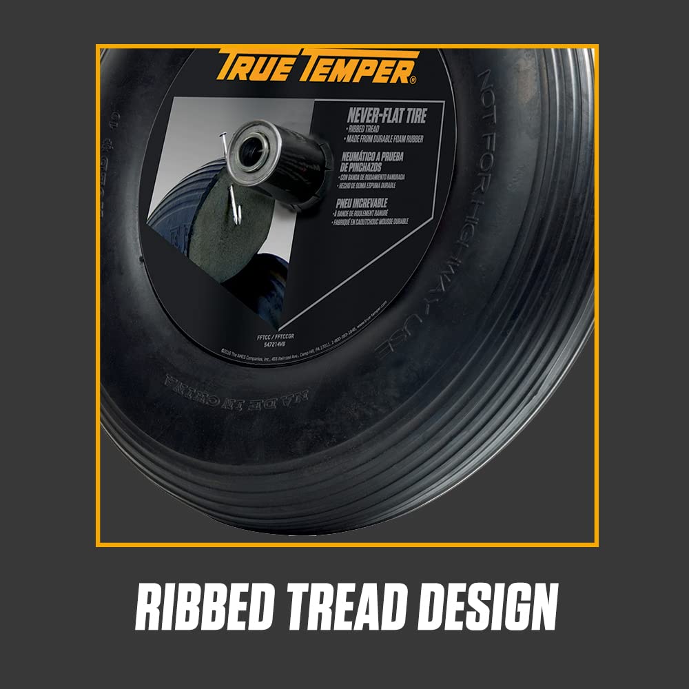 True Temper FFTCC 8 in. Hub Never Flat Wheelbarrow Tire with Ribbed Tread, 8-Inch,Black