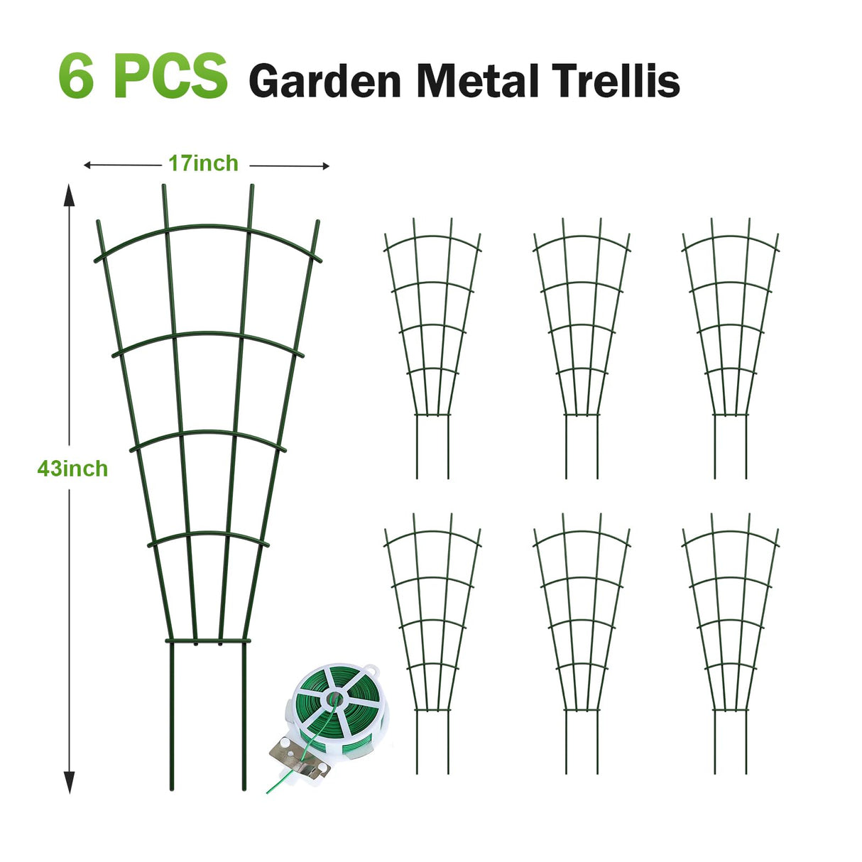 DOLEMODUO 6-Pack Metal Trellis for Potted Plants, 43" Heavy Duty Garden Trellis for Climbing Plants, Rustproof Powder Coated Indoor/Outdoor Trellis for Climbing Vines, Flowers, Houseplants