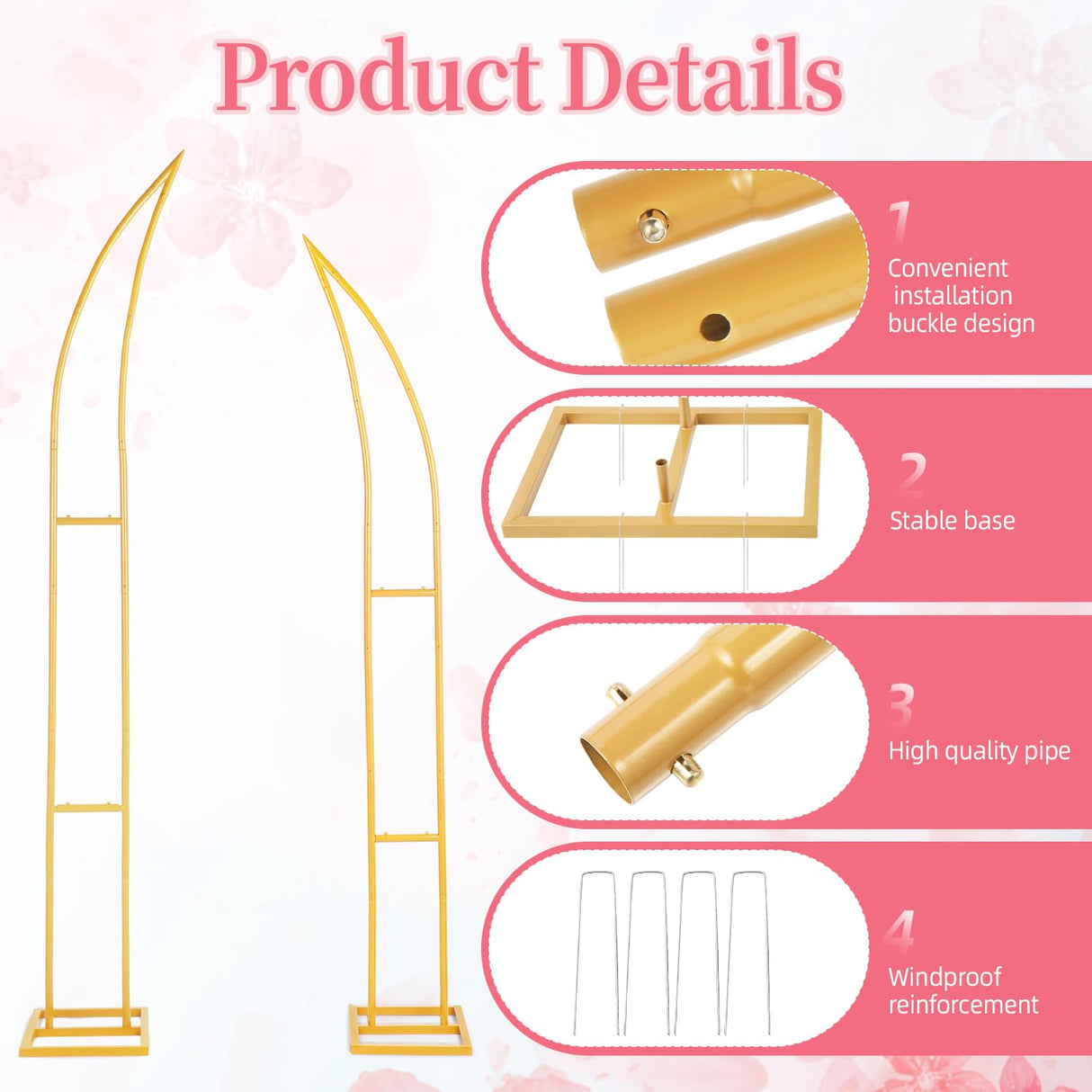 Wedding Flower Arch Stand Kit, 6.9FT & 6.2FT Balloon Moon Arch Backdrop Stand Metal Half Gold for Wedding Proposal Anniversary Bridal Shower Background Stand Party Decorations Indoor & Outdoor