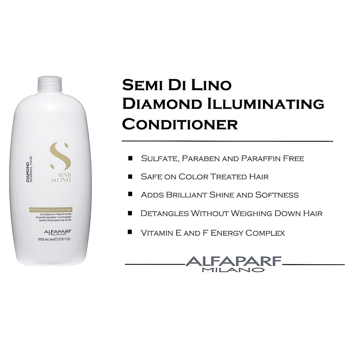 Alfaparf Milano Semi Di Lino Diamond Illuminating Conditioner - Moisturizing Conditioner For Normal and Color Treated Hair - Sulfate & Paraben Free Professional Hair Care (33.8 oz)