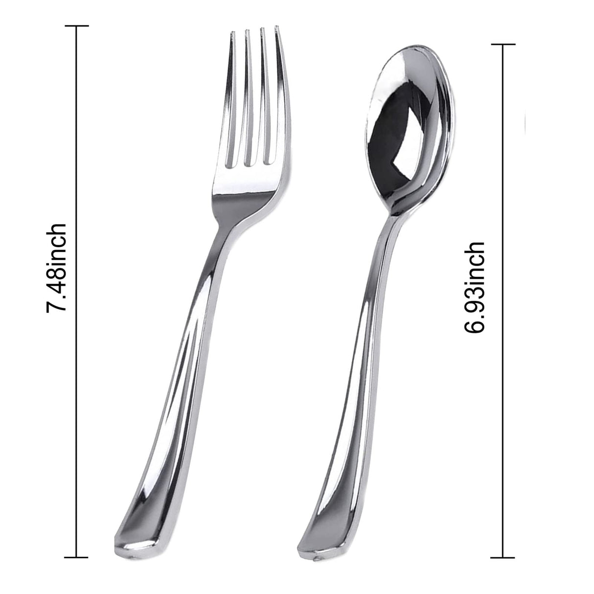 BUCLA 200 Pieces Silver Plastic Silverware - Heavy Duty Disposable Cutlery set - 100 Silver Plastic Forks, 100 Disposable Spoons for Catering, Parties, Dinners, Weddings and Christmas