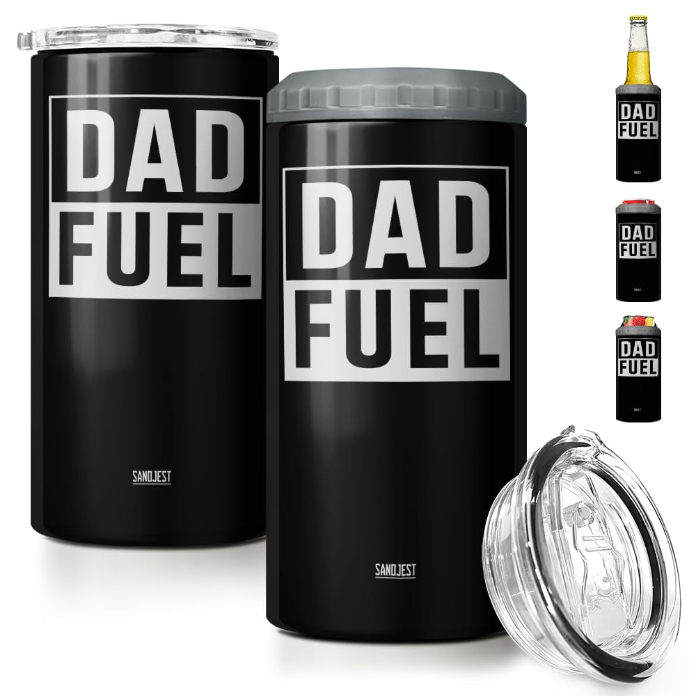 SANDJEST 4-in-1 Tumbler Gifts for Dad from Daughter Son - 12oz Dad Fuel Can Cooler Tumblers Travel Mug Cup - Stainless Steel Insulated Cans Coozie Christmas, Birthday, Father's Day Gift for Daddy
