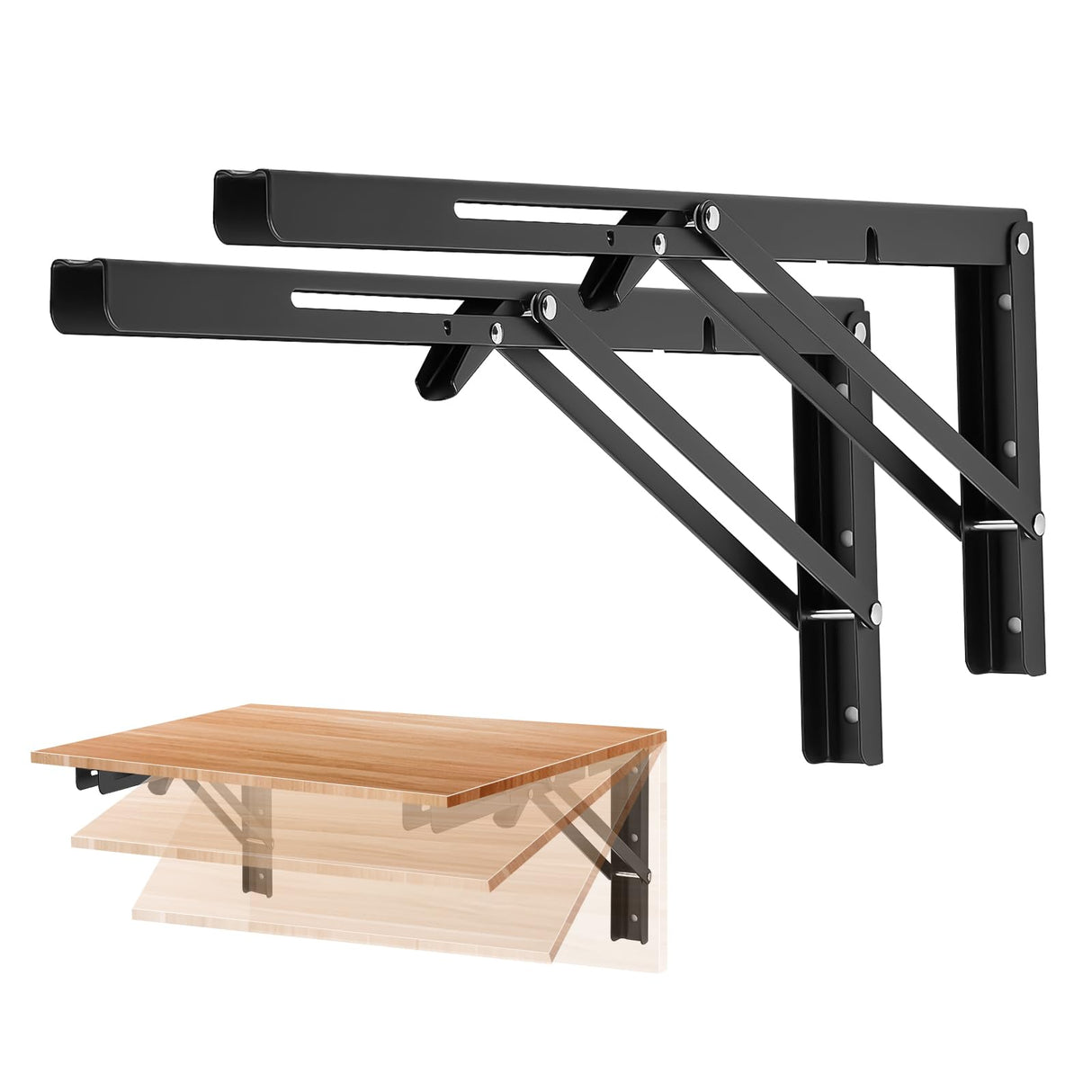 Ravinte 2 Pack 18 Inch Folding Shelf Brackets – Matte Black, Heavy Duty Collapsible Brackets for Tables and Benches – Space-Saving Design