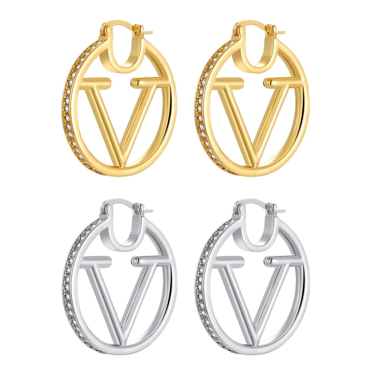 18K Gold Luxury Letter Earrings for Women and Sisters | Valentines, Birthday Gifts, Elegant Accessories for Any Occasion (V Letter Earrings 2 Pair)