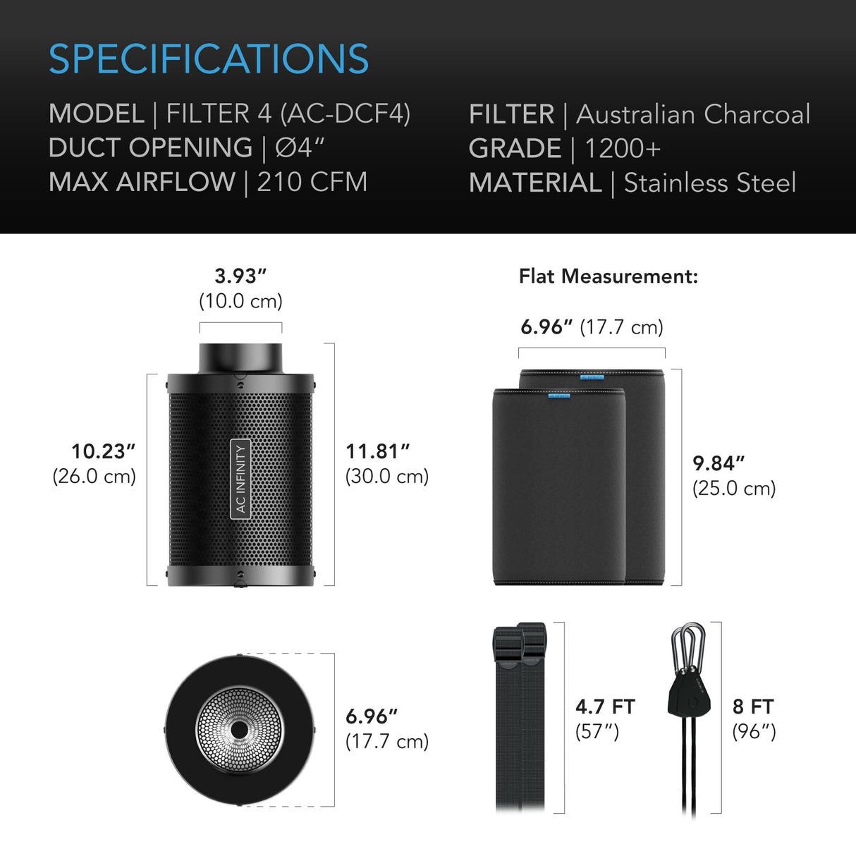 AC Infinity Air Carbon Filter 4" with Premium Australian Virgin Charcoal