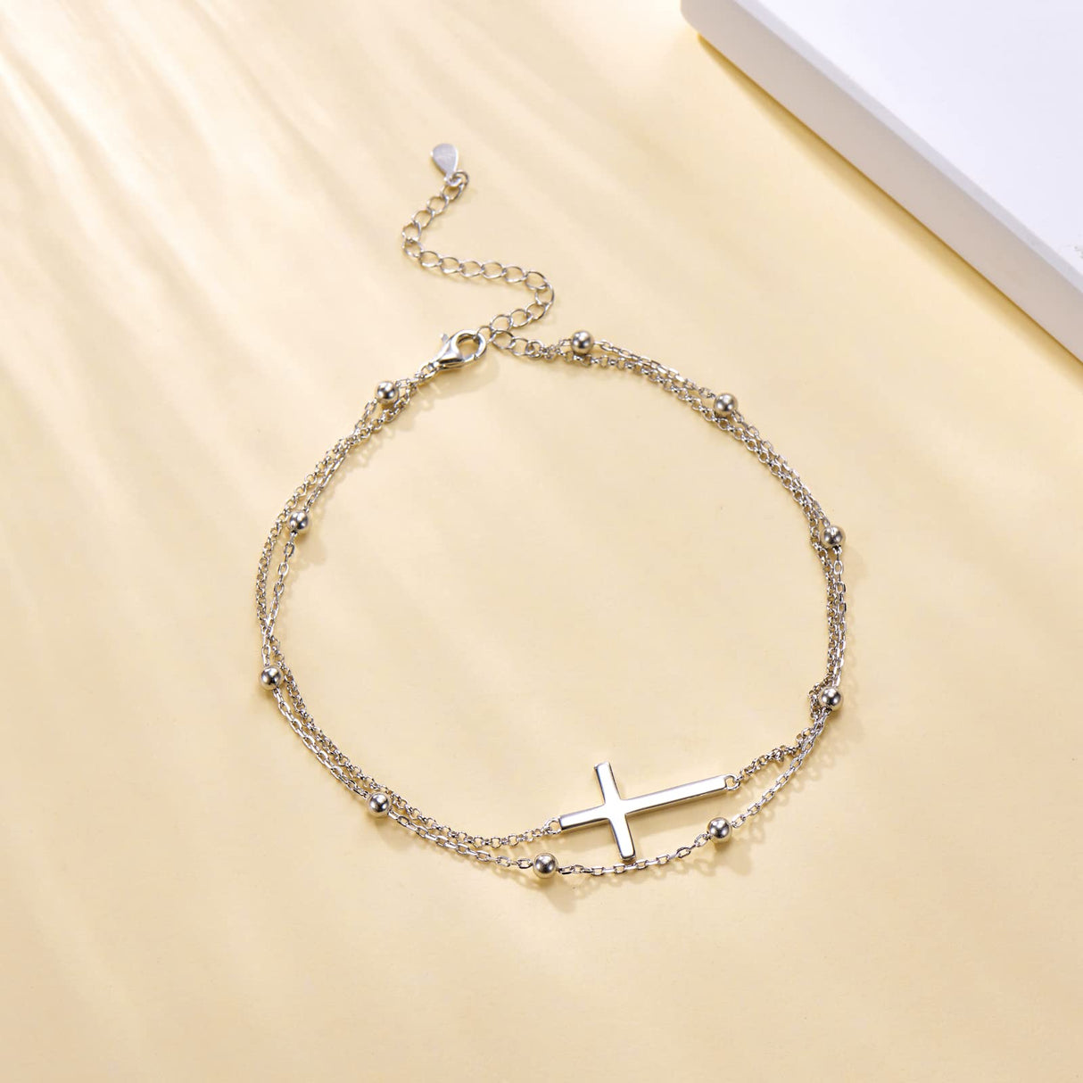 MANBU Sterling Silver Cross Bracelet for Women: Faith Cross Adjustable Bracelet Jewelry Faith Gifts (cross bracelet)