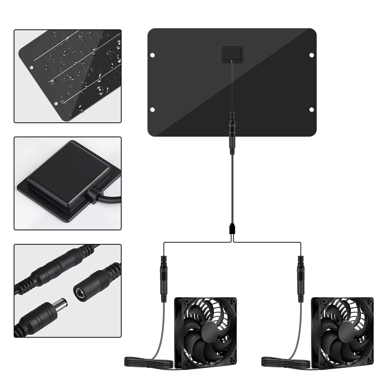 NHZOTUD Solar Powered Fan Kit 12.6 Inch IPX7 Weatherproof, 15W Solar Panel with 2 Waterproof Fans, Intake or Exhaust Air Fan for Outside Backyard Chicken Coops, Greenhouses, Doghouse