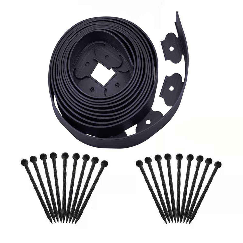 Garden Edging,20ft Landscape Edging with 20 Spikes for Lawn 2 Inch Tall(Black, 20FT)