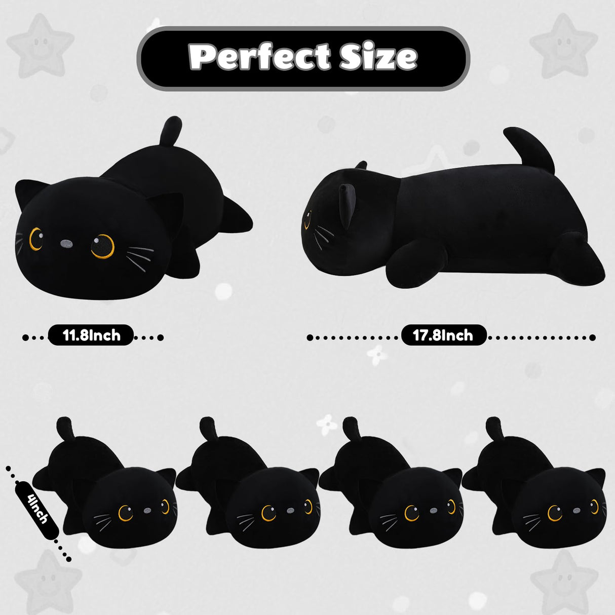 SQEQE Black Cat Mommy Stuffed Animal with 4 Babies Cat in her Tummy, Cute Black Cat Plush Toys for Kids, Gifts Ideal for Christmas, Valentine's, Birthday