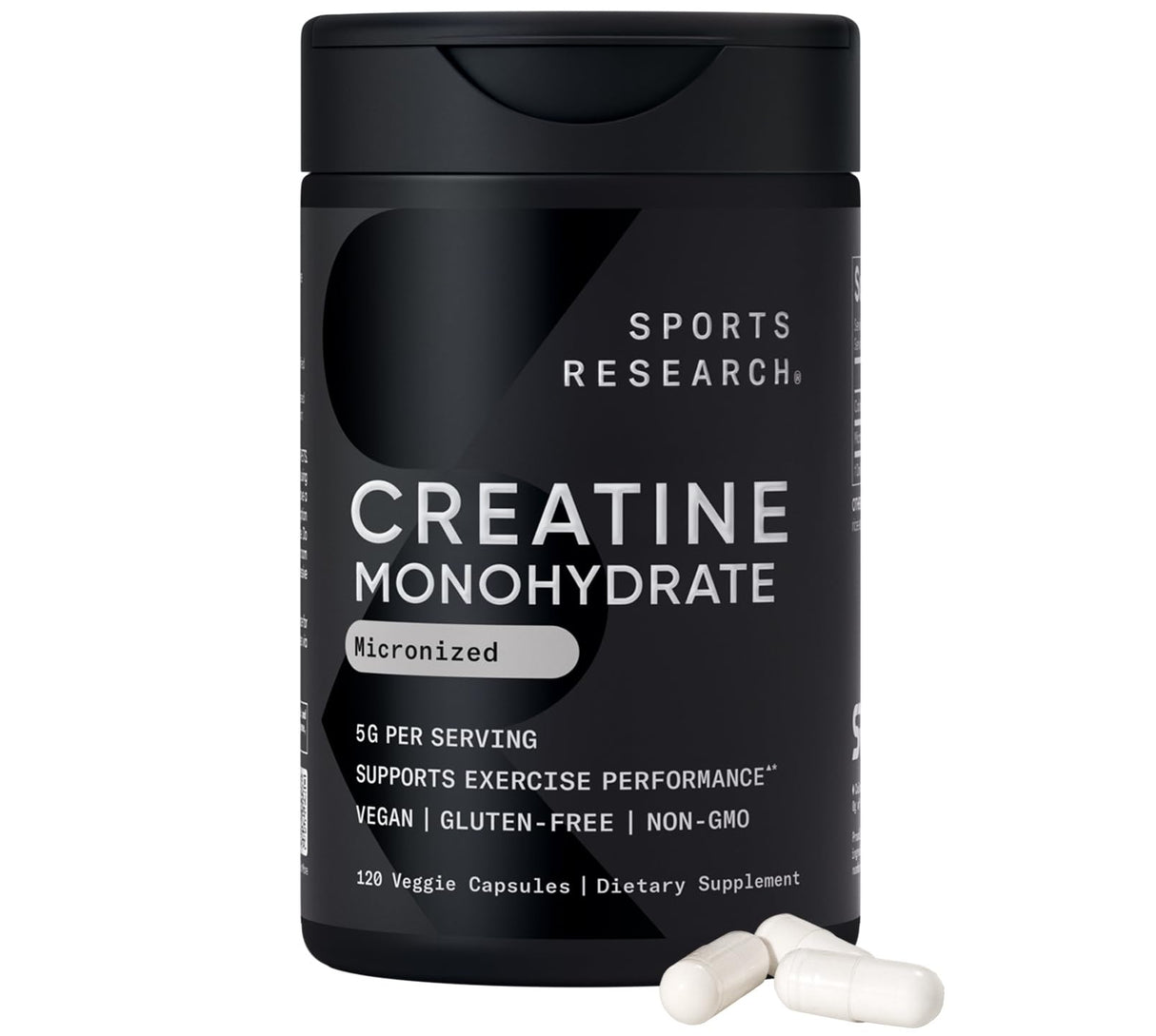 Sports Research® Creatine Monohydrate Capsules - May Support Workout Recovery, Lean Muscle gain, Performance and Strength* - Non-GMO, Vegan Certified - 5g per Servings - 30 Servings