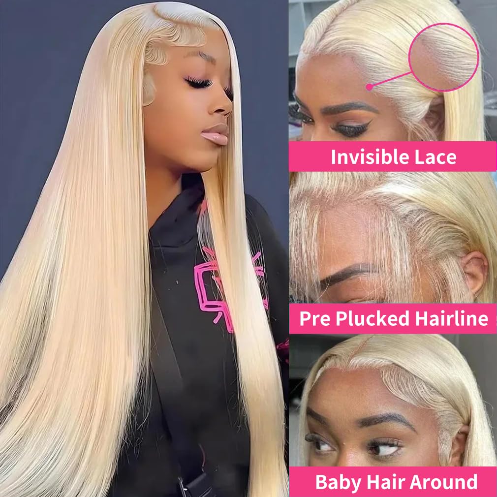 38 Inch 613 Lace Front Wig Human Hair 200 Density 613 13x6 Lace Front Wig Human Hair Straight Blonde Wig Human Hair 613 Hd Lace Frontal Wig 13x6 Pre Plucked With Baby Hair