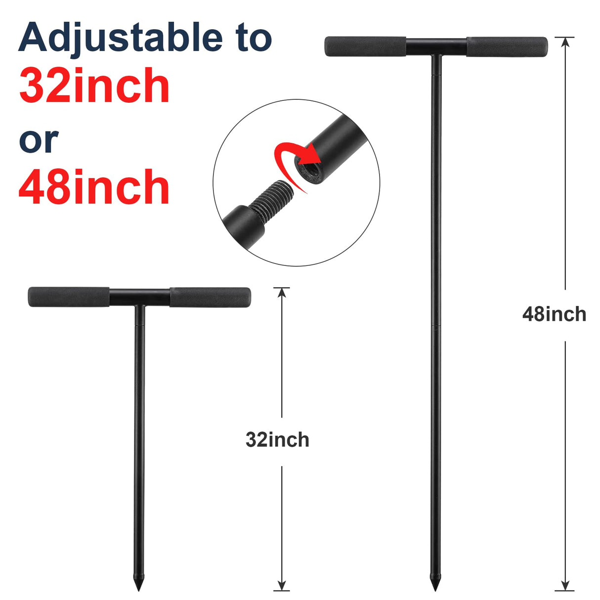 Soil Probe Rod, 48 Inch Metal Septic Tank Locator Tool Ground Probe Rod for Soil Compaction, Locating Underground Pipes and Gopher Runs, Gardening