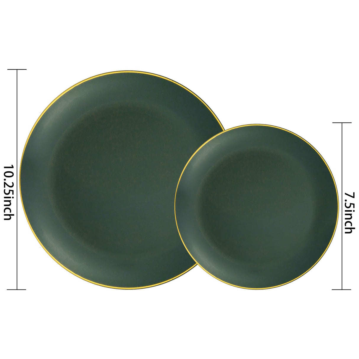 PULOTE 100PCS Green Plastic Plates - Green Disposable Plates With Gold Rim - Include 50 Pieces Dinner 10.25inch,50 Pieces Dessert 7.5inch for Party&Christmas