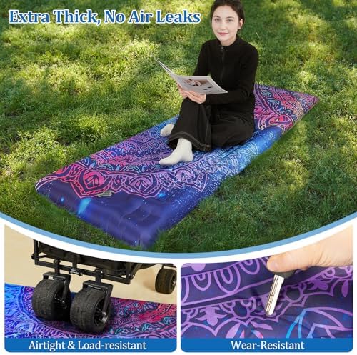Camping Sleeping Pad Extra Thick 5 Inch Inflatable Camping Pad with Pillow Sleeping Mat Built-in Foot Pump Portable Lightweight Camping Air Mattress for Backpacking Hiking Tent