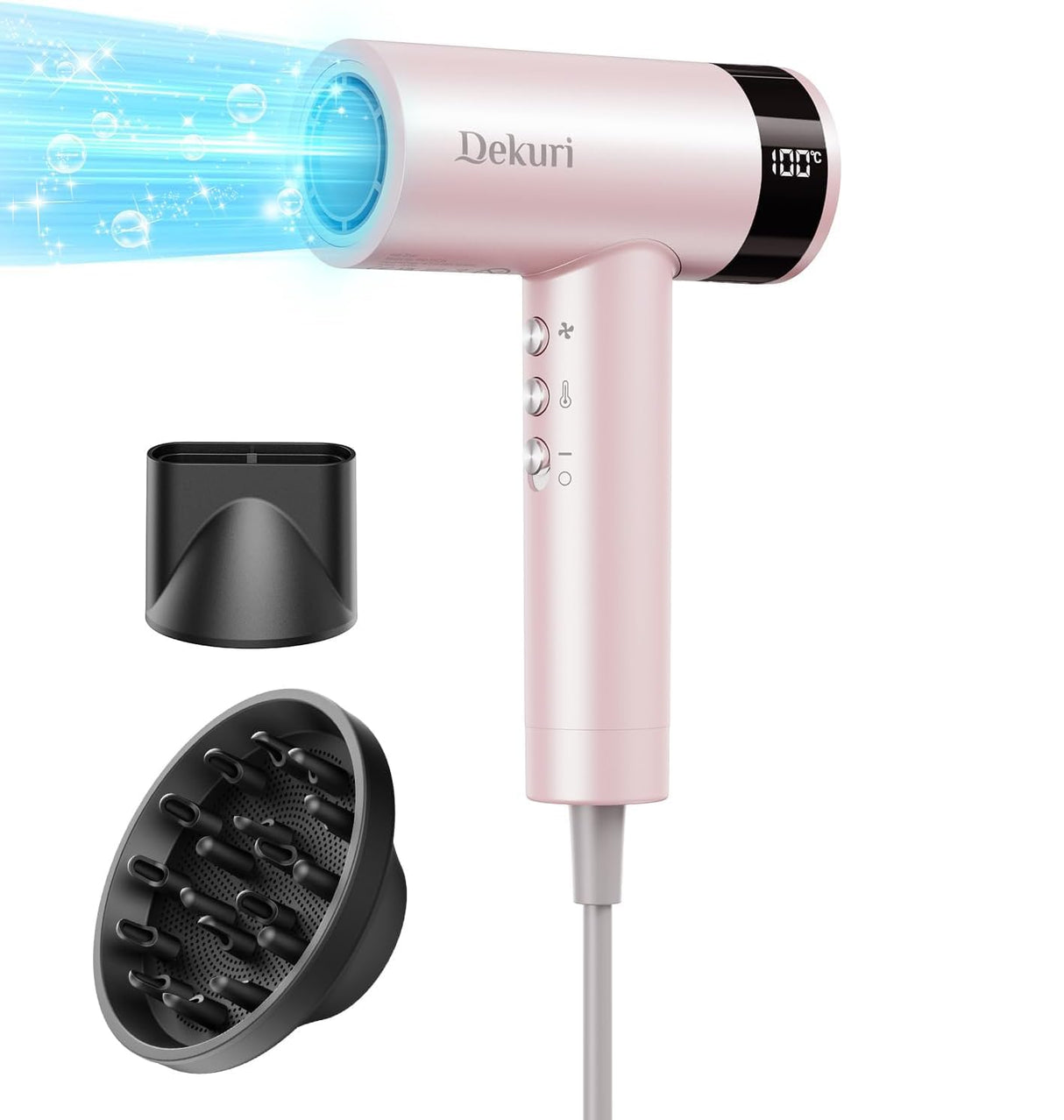 Dekuri Hair Dryer, 110,000 RPM High-Speed Fast Drying Blow Dryer, 200 Million Ionic Lightweight Hairdryer with Diffuser, Magnetic Nozzle, 4 Temps & 3 Speeds, Low Noise for Women & Men (Pink)