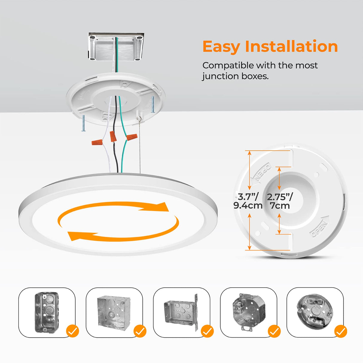 BLNAN LED Flush Mount Ceiling Light, 9 Inch 18W 3000K/4000K/5000K Hardwire Light Fixture, Ultra Thin Round White Lamp for Kitchen Porch Bedroom Hallway Stairwell Basement, Non-dimmable 2 Pack