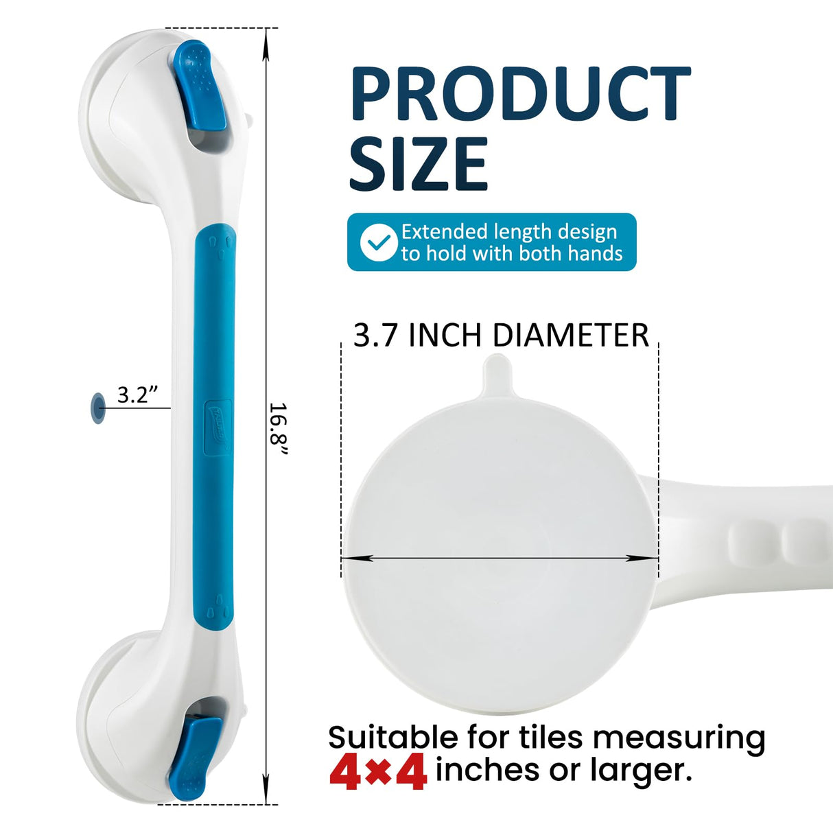 TAILI Shower Grab Bar 2 Pack Suction Grab Bars for Bathtubs and Showers, Heavy Duty Shower Handle Removable Bathroom Safety Grip for Seniors and Elderly, Shower Handrails No Drilling Waterproof, Blue