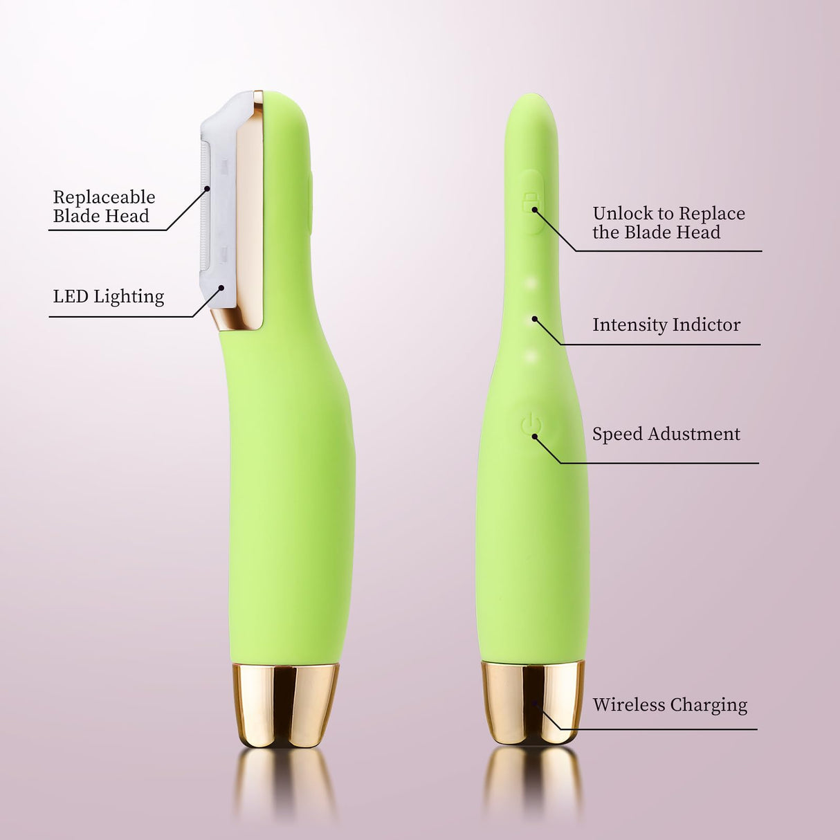 Dermaplane Razor for Women Face, Dermaplaning Tool for Exfoliating and Peach Fuzz, Facial Hair Removal with Sonic Edge Technology Beauty Tool with Wireless Charging & 16 Replaceable Blades(Green)
