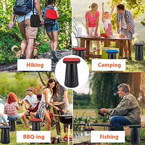 Portable Collapsible Stool Set - Heavy Duty Square Collapsible Stool + Thick Seat Cushion - 550lbs Load Capacity for Camping Travel Picnic Gardening (Red/Black)
