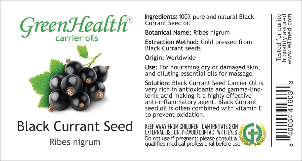 GreenHealth Black Currant Seed Oil – 4 fl oz (118 ml) – 100% Pure Virgin Cold Pressed