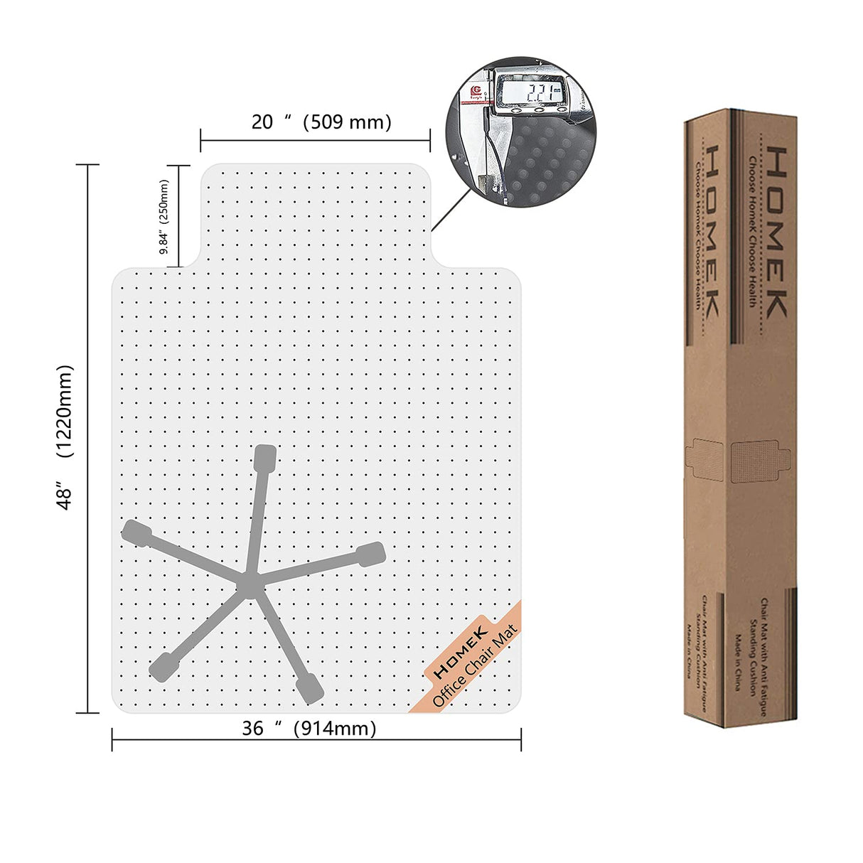 HOMEK Studded Carpet Chair Mat, 48” x 36” Heavy Duty Office Desk Chair Mat for Carpet
