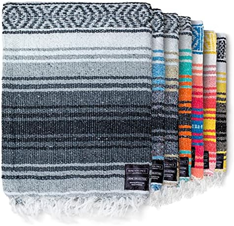 Benevolence LA Authentic Handwoven Mexican Blanket | Yoga Blankets, Outdoor, Picnic, Beach, Camping | Equestrian Saddle | Serape 50x70 inches - Gray, Pack of 1