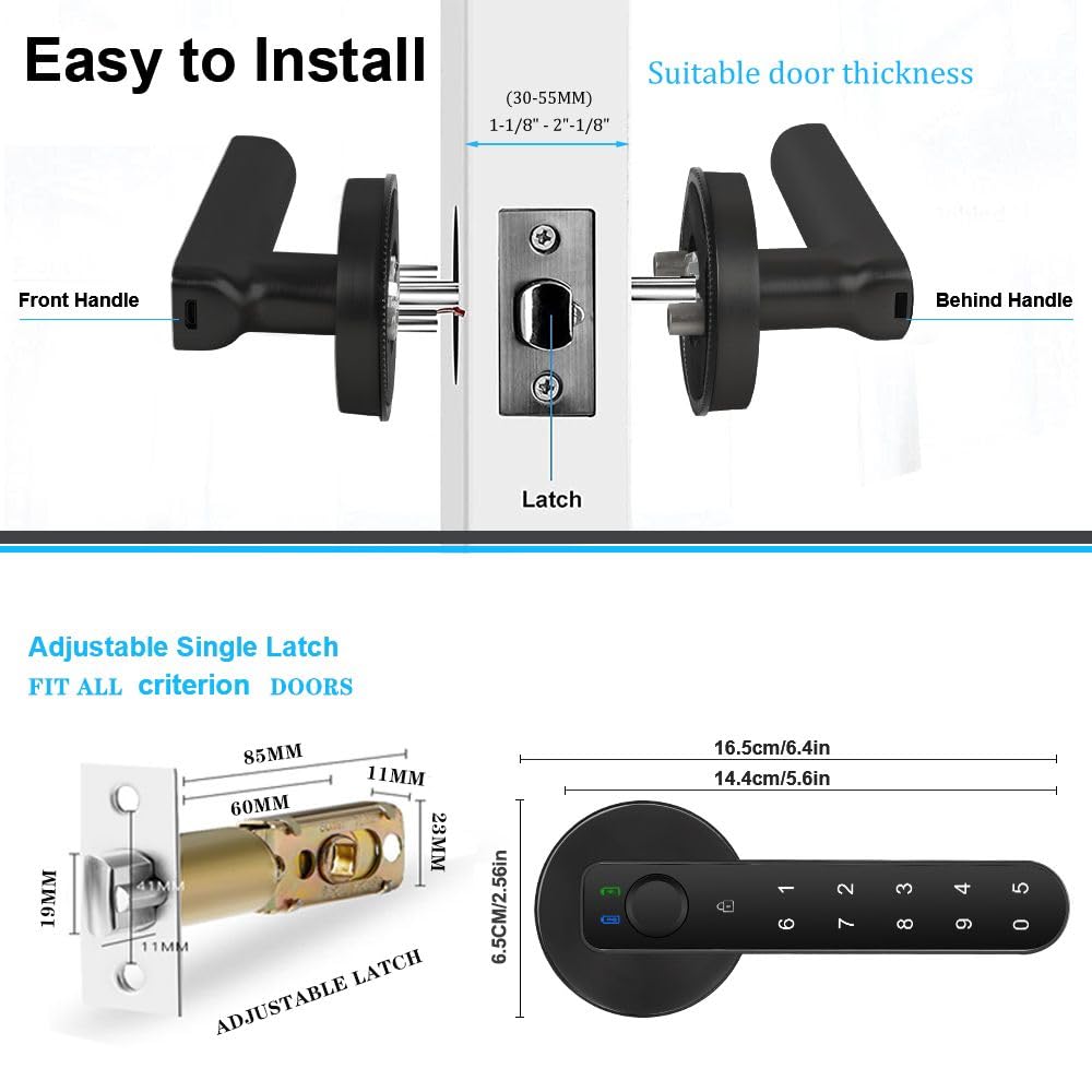 Fingerprint Door Lock- Smart Door knob,biometric Door Lock,with passcode keypad keyless Entry Door Handle,for Bedroom Home Hotel Office Apartment (Black with APP)