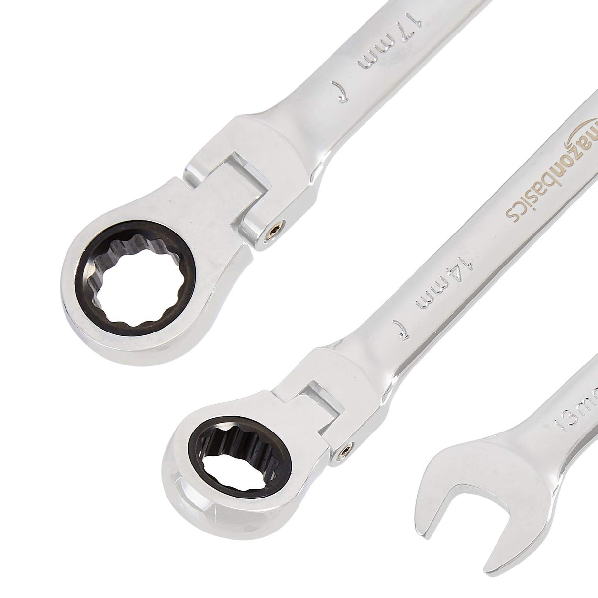 Amazon Basics 72-Tooth Ratcheting Combination Wrench Set, Chrome Vanadium Steel Flex Head, 5-Piece Metric, 180° Flexible