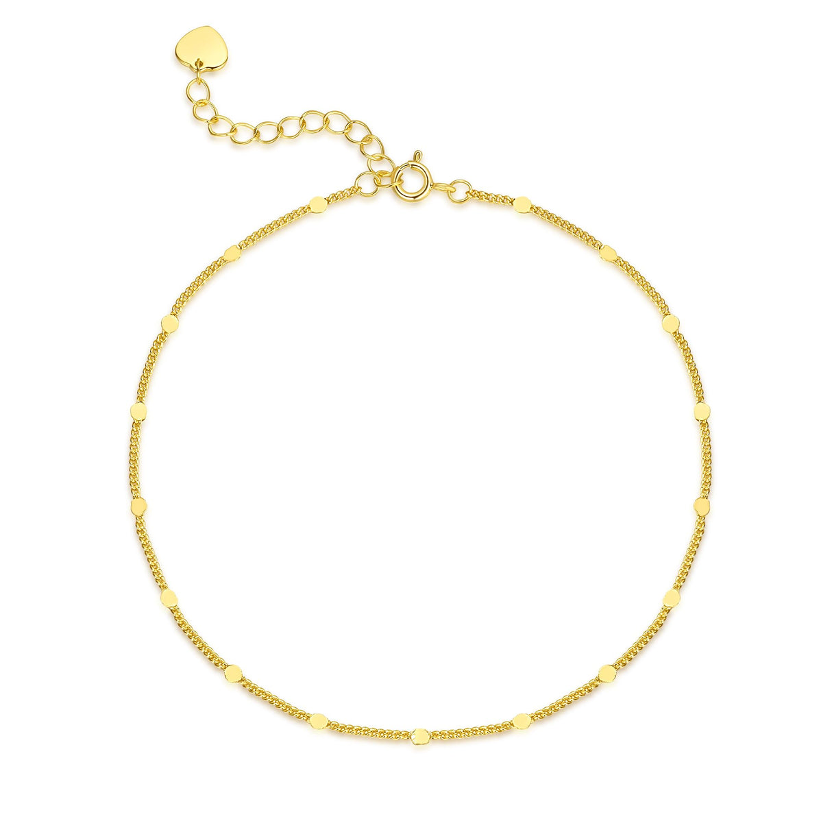 AOZELAN 14K Gold Anklets for Women Gold Ankle Bracelets for Women Cuban Chain with Spaced Tiny Disc 11(9+2) Inches