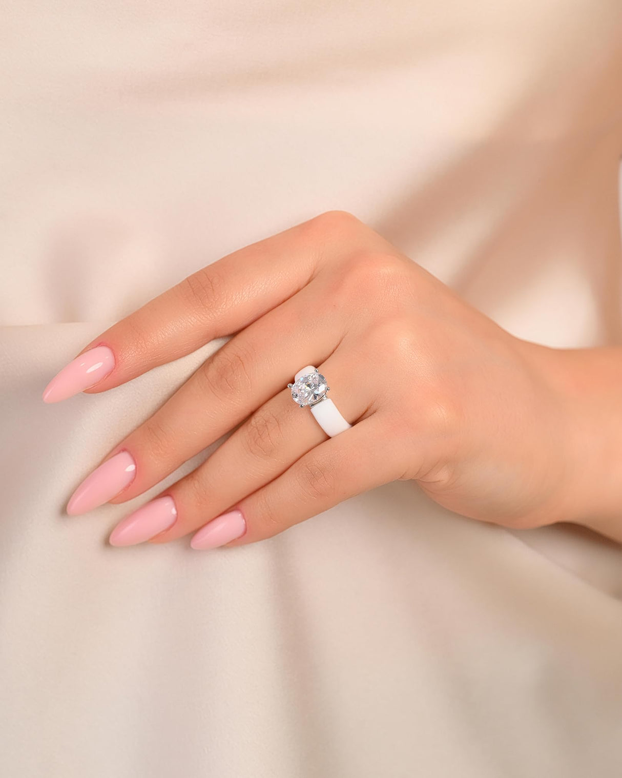 Rinfit Silicone Ring with Stone, Oval Cut CZ - Wht/Sil, Size 6