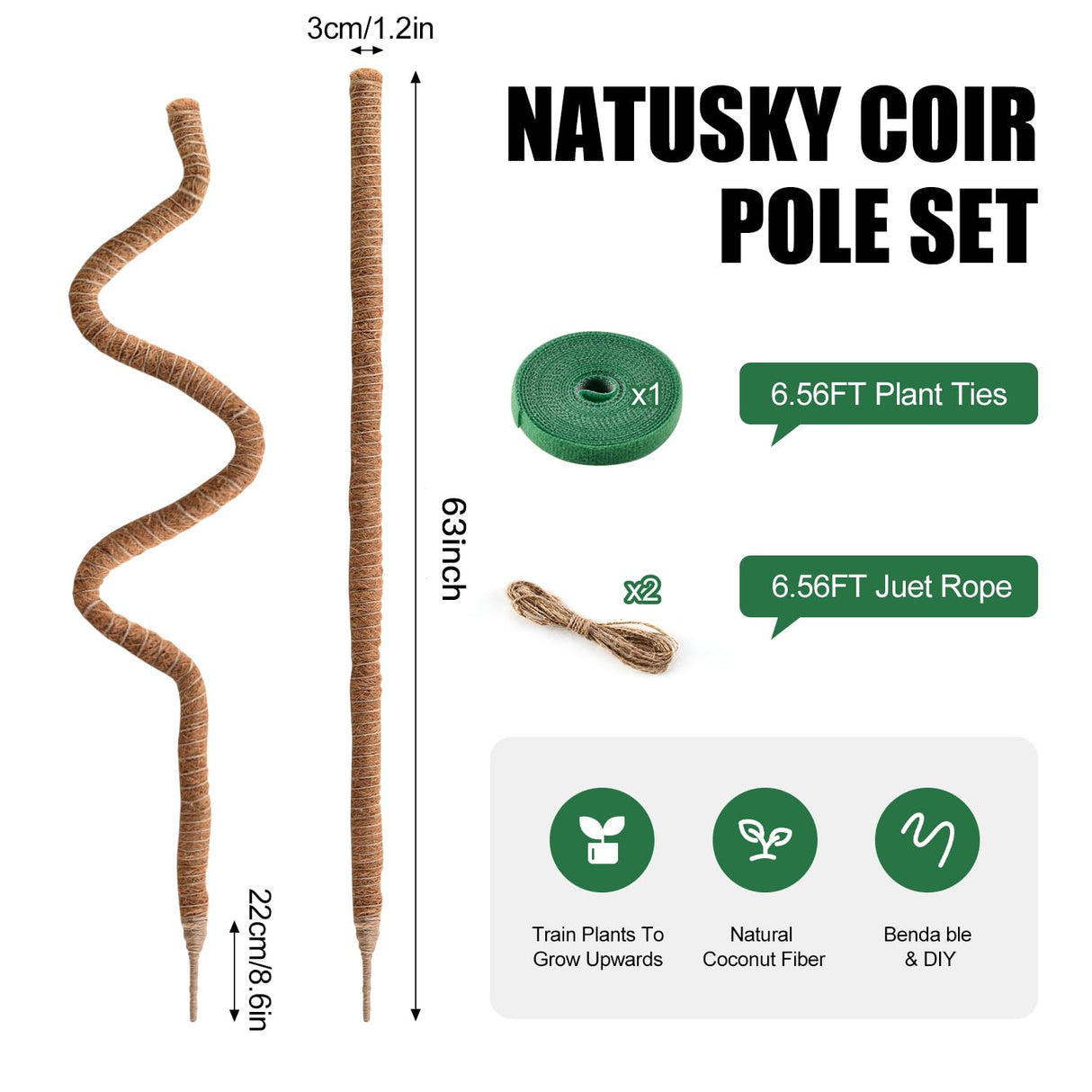 2 Pack Moss Pole 63 Inch Monstera Plant Sticks Support Tall Long Stakes