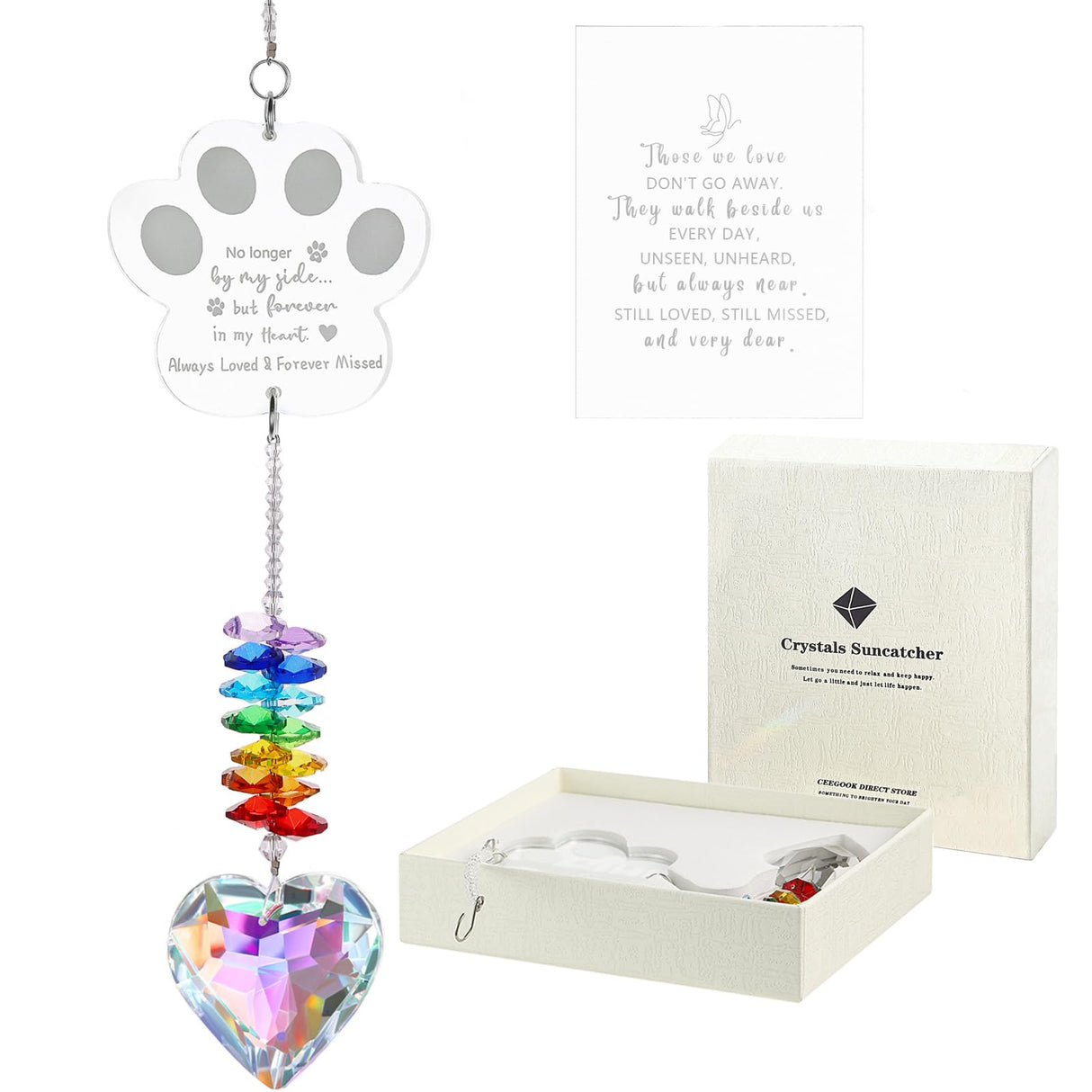 Dog Memorial Gifts, K9 Dog Memorial Crystal Suncatcher, Pet Loss Gift, Pet Sympathy Remembrance Bereavement Gifts (Color-Pet Paw)