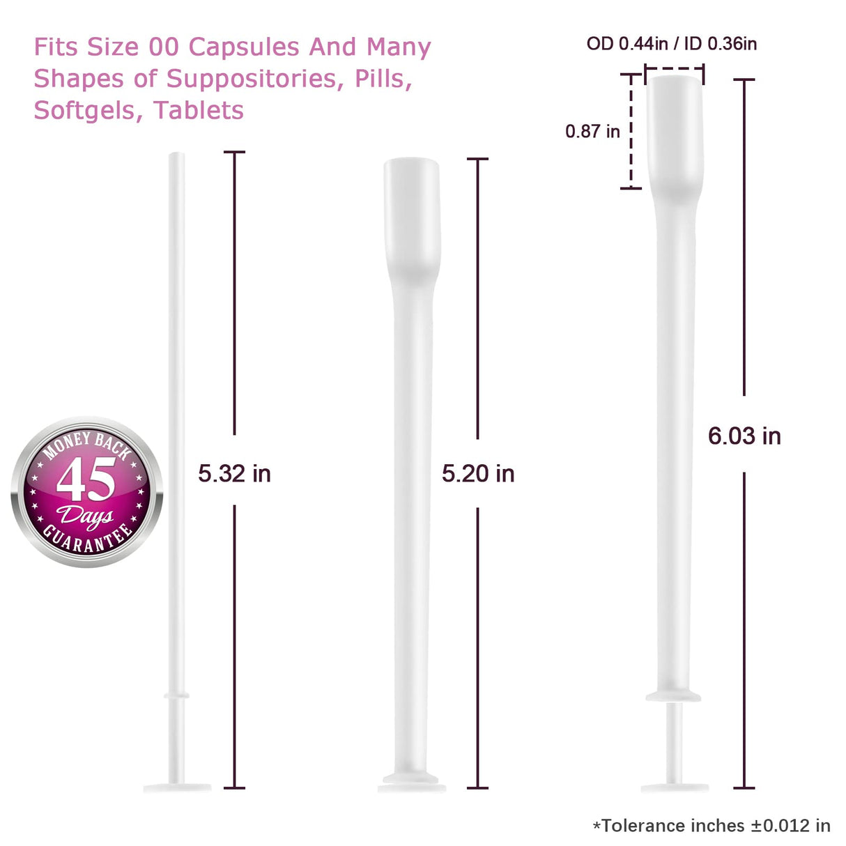 Disposable Suppository Applicators Individually Wrapped Hygienic Fit to Size 00 Cap-sules and Many Shapes of Suppositories, Tablets Feminine Care Applicators from Nieteyrue (60 Counts)