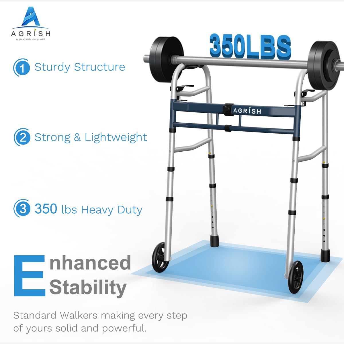 Agrish Narrow Walkers with Storage Bag - FSA/HSA Eligible Width Height Adjustable Walker, Lightweight Folding Walkers for Seniors Handicapped & Disabled, Up to 350 lbs