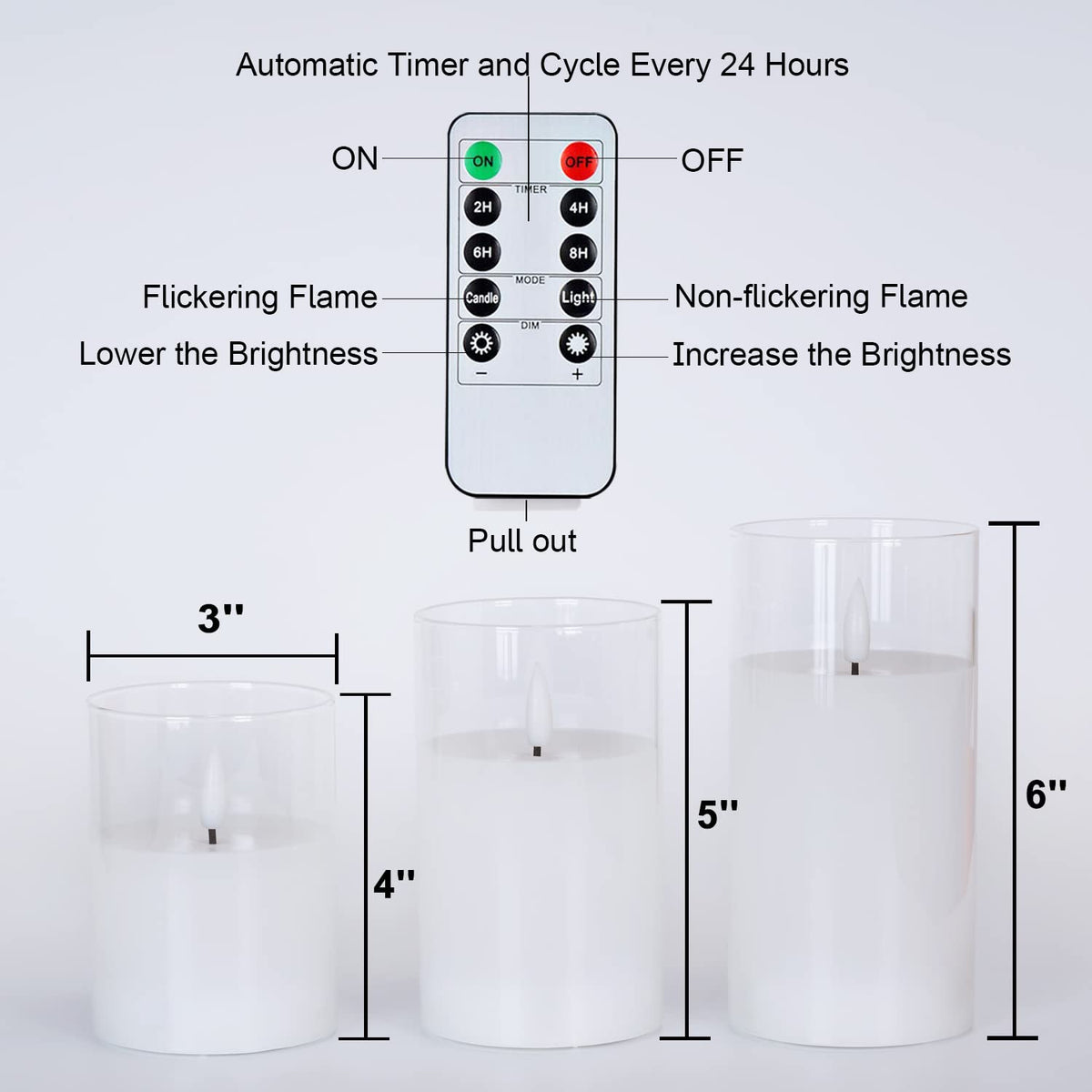 Amagic White Glass Flameless LED Candles Battery Operated with Remote Timer
