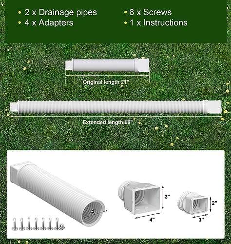 Rain Gutter Downspout Extensions, Downspout Extender for Rainwater Drainage Flexible, Down Spout Drain Extension Pipe and Extendable from 21 to 66 Inches (2 Pack, White)