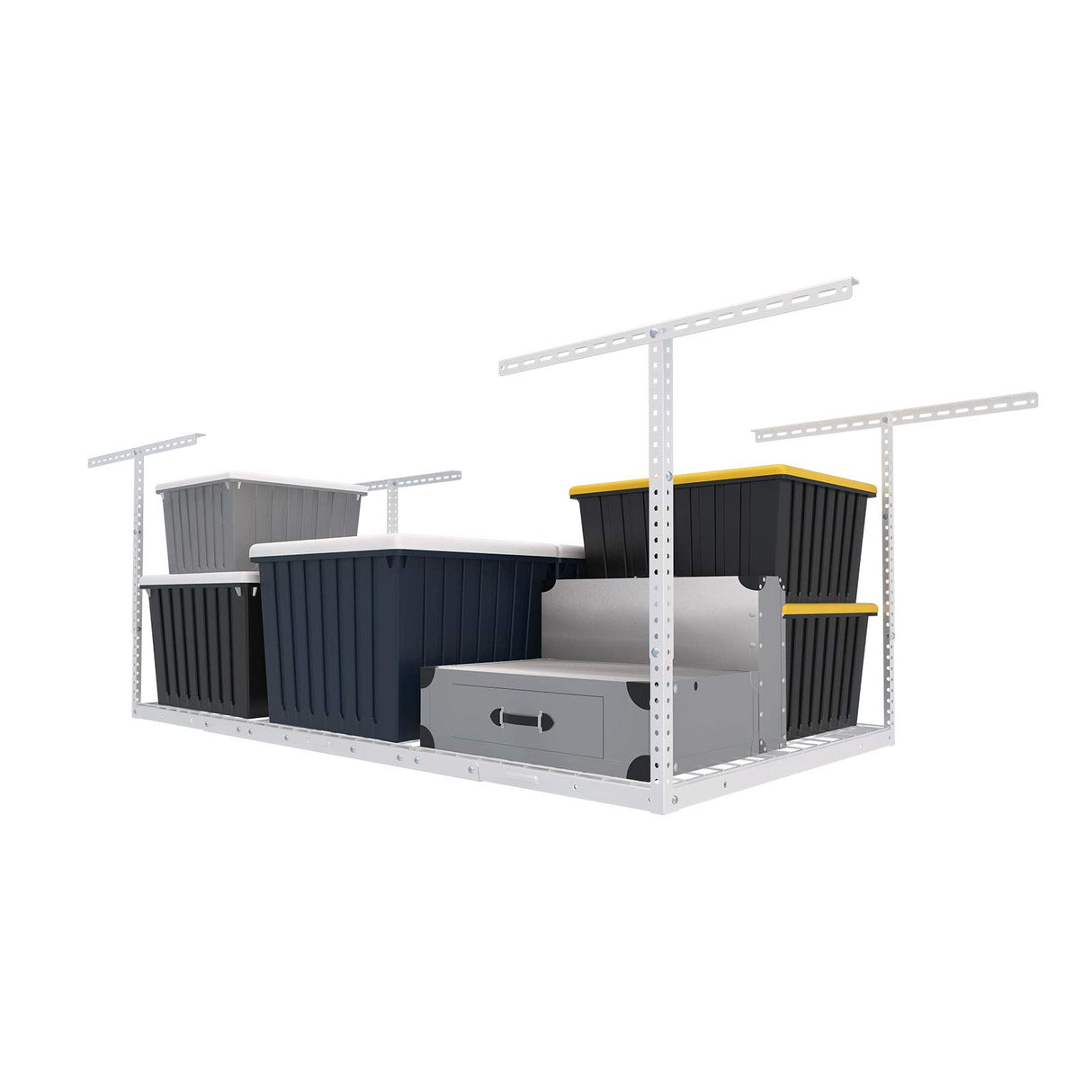 FLEXIMOUNTS 3x6 Overhead Garage Storage Adjustable Ceiling Rack 72" Length x 36" Width x 40" Height, 450lbs Weight Capacity, White, Classic Series