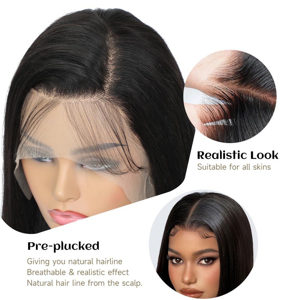 13x6 Lace Front Wigs Human Hair Straight Wigs Human Hair 200% Density Pure Human Hair Wig Pre Plucked Human Hair HD Lace Front Wigs With Baby Hair Frontal Glueless Wigs Human Hair for Women 26 Inch