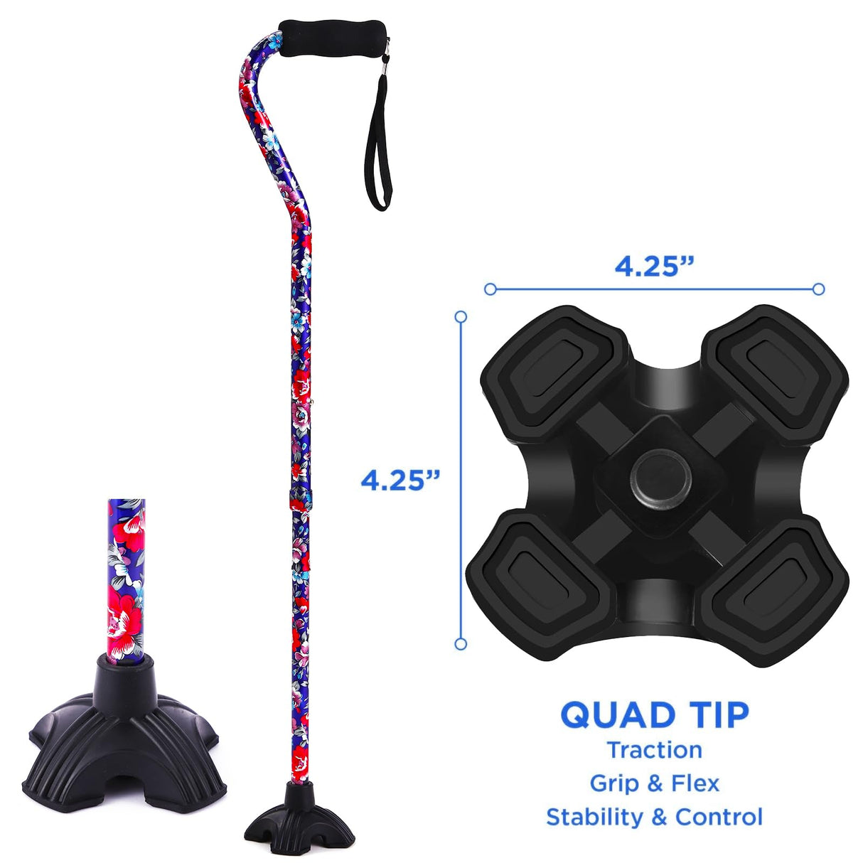 LIXIANG Adjustable Walking Stick for Men and Women, Folding Cane, Soft Sponge Offset Handle, Light Weight, Suitable for Arthritis Patients, Elderly and Disabled Ladies Canes for Walking