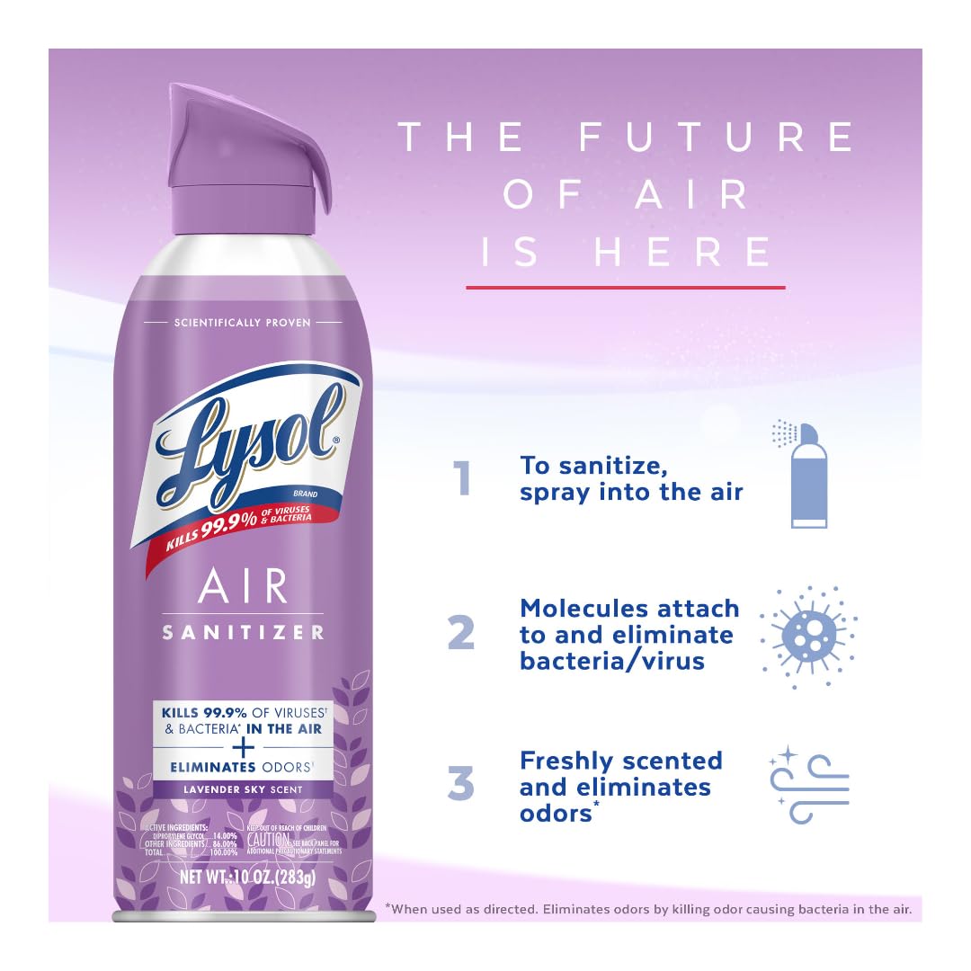 Lysol Air Sanitizer Spray, For Air Sanitization and Odor Elimination, Simple Fresh, Lavender, Cotton Blossom 10 Fl. Oz (Pack of 3)