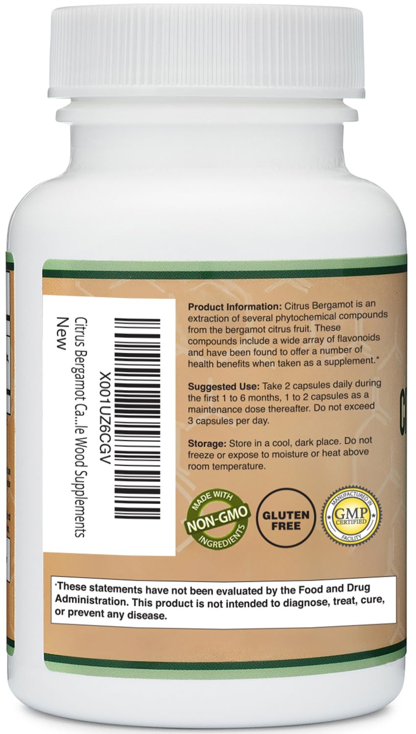 Citrus Bergamot Supplement, 1000mg, 60 Capsules - Supports Healthy Cholesterol & Triglyceride Levels - 1,000mg Servings (Bergamonte Standardization) by Double Wood