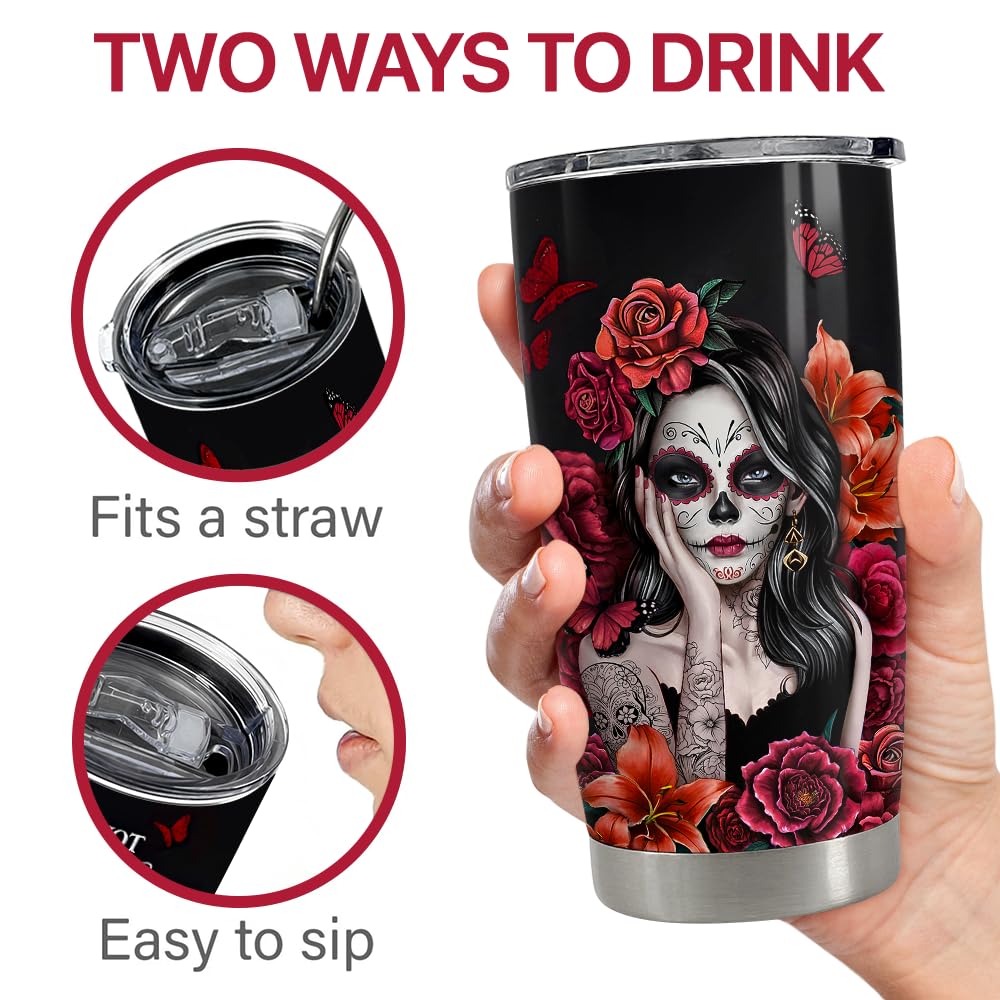 Sugar Skull Tumbler 20oz Stainless Steel Insulated Coffee Travel Mug Cup for Women Girls Gifts for Birthday Christmas Halloween