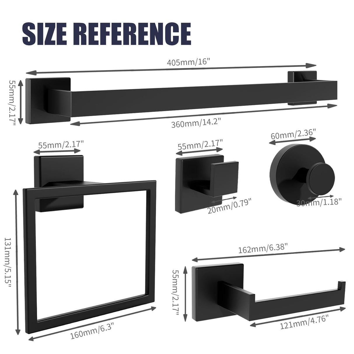 UPRONE Bathroom Hardware Accessories Set: Bath Towel Bar Set, Towel Racks for Bathroom Wall Mounted, SUS304 Stainless Steel (Matte Black, 7-Pieces)