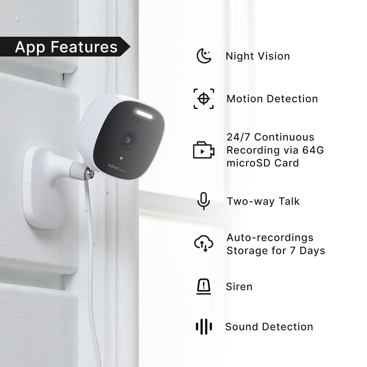 AlfredCam Plus 2 Smart Home Security Camera 2.5K, WiFi 2.4 & 5GHz, Indoor/Outdoor, IP65 Waterproof, LED Spotlight, Two-Way Audio, Color Night Vision, Baby/Pet Cam, App Powered (90M+ downloads)