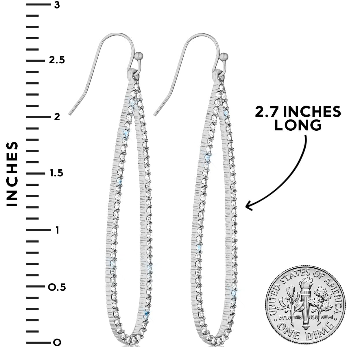Silver Tone Long Earrings for Women, Large CZ Faux Diamond Teardrop Dangles