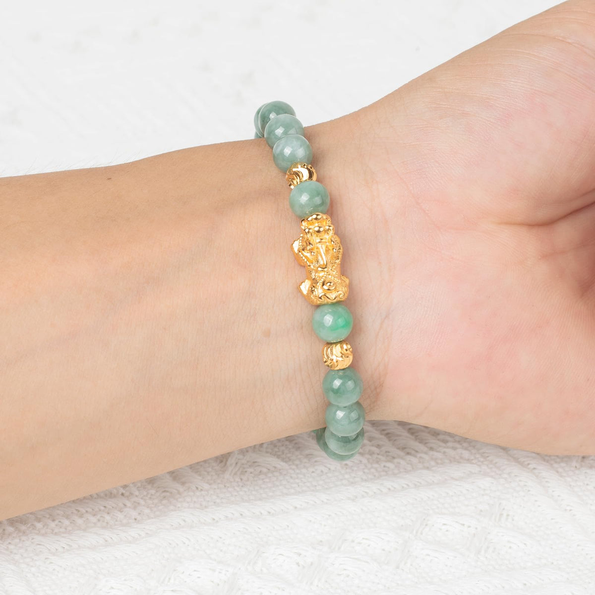 AROUROUA Fengshui Wealth Bracelet 8MM Natural Green Real Jade Bracelets