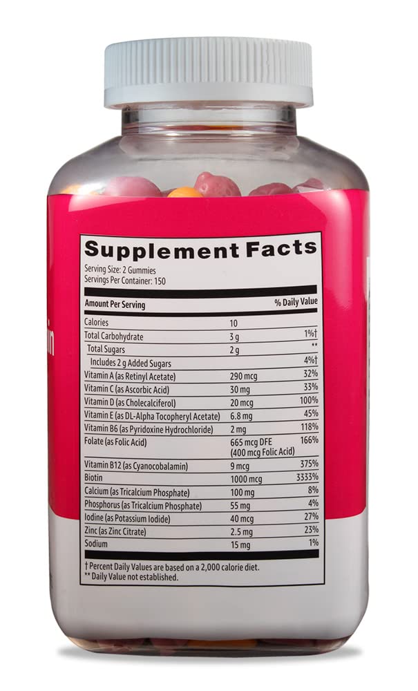 Amazon Basics Women's Multivitamin, Mixed Berry Flavor, Vegetarian & Gluten-Free, 300 Gummies (150 Servings) (Previously Solimo) (Pack of 3)