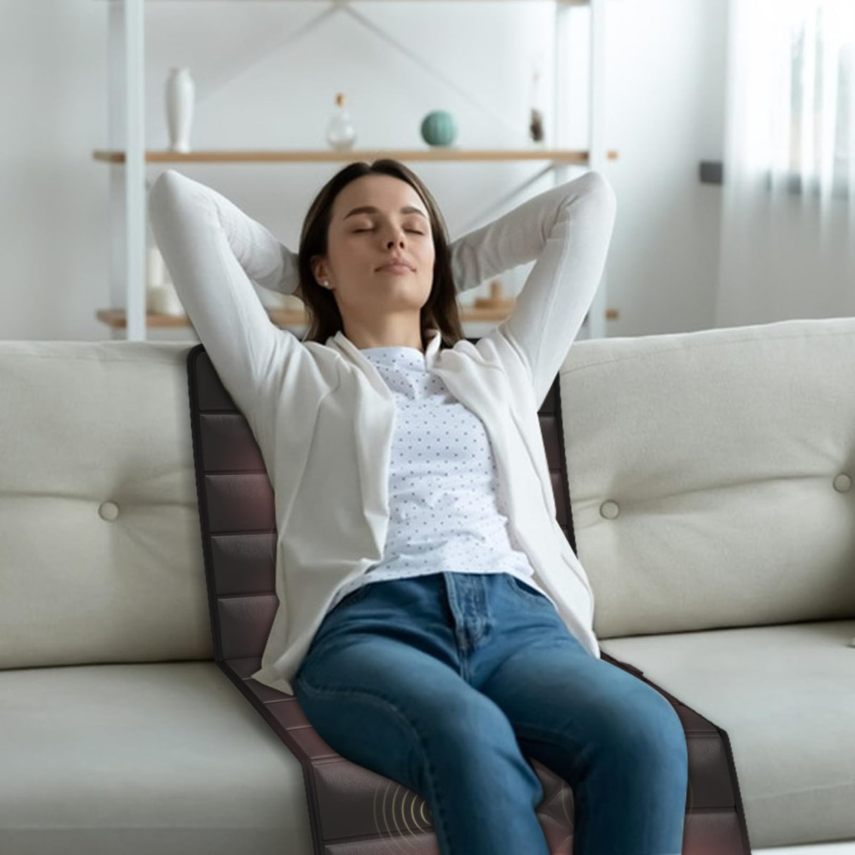 Massage-Mat, Detachable Neck Massager, Full Body Vibration Heating, Massage Pad with 10 Vibrating Motors and 9 Speed Settings for Home Office Use, Brown