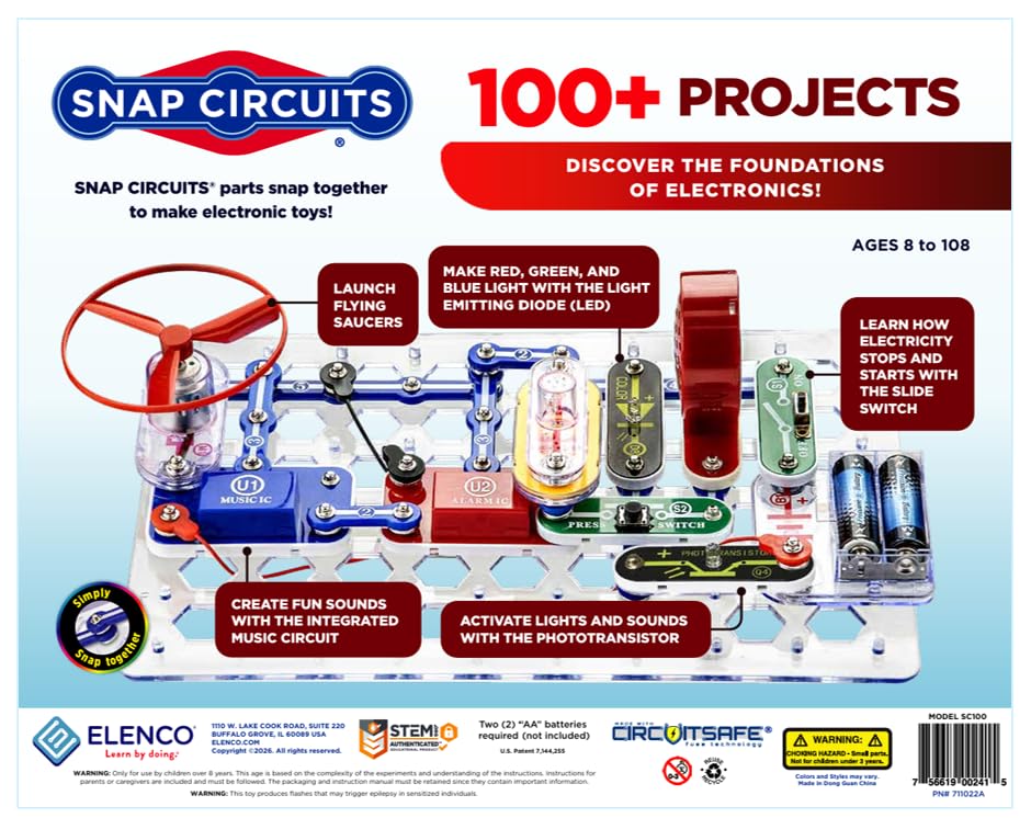 SNAP CIRCUITS Jr. SC-100 STEM Electronics Kit, 100+ Projects, Ages 8+