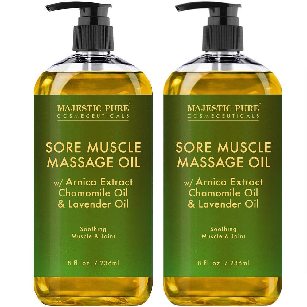 MAJESTIC PURE Arnica Sore Muscle Massage Oil for Massage Therapy - Refreshing, and Relaxing - Natural Oils with Lavender & Chamomile Essential Oils - All Skin Types - Men & Women - 8 fl oz (Pack of 2)